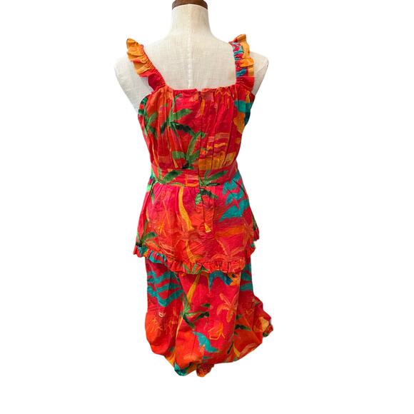 Farm Rio Ipanema Midi Ruffle Dress Red Tropical Print S - Picture 7 of 12